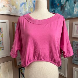 Vintage Esprit Pink Cropped Balloon Hem Short Sleeve Top Y2K Size M Retro